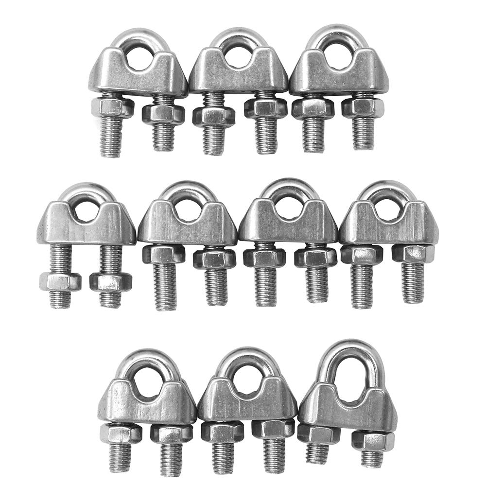 POFET 10Pcs M6 304 Stainless Steel U Clamps Wire Rope Clip Cable Clamp for Wire Ropes and Industry Household Shipping