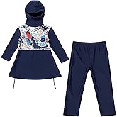 ODIZLI Kids Girls' Rash Guard Sets Islamic Hijab Swimwear Muslim Modest Long Sleeves Shorts Pants Beachwear Hoodie Hat 2 PCS
