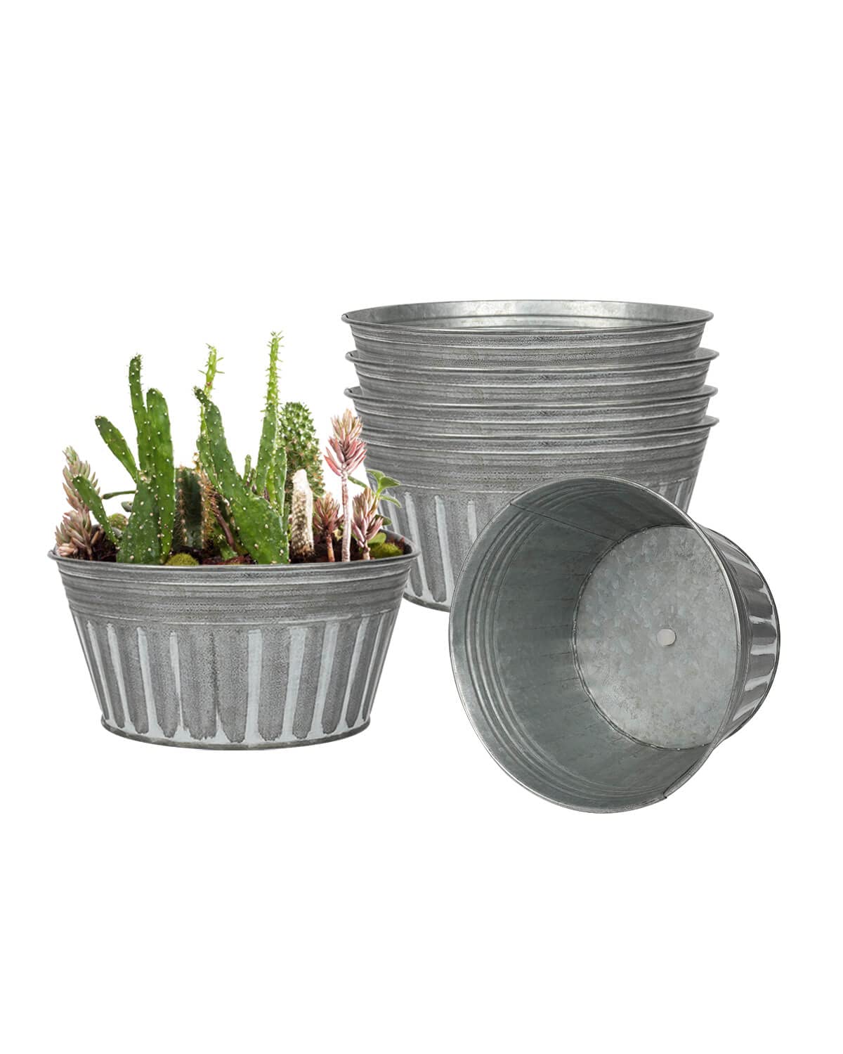 Photo 1 of vensovo 8 Inches Silver Metal Rustic Plant Pots - 6Pcs Shallow Galvanized Planters with Drain Hole and Rubber Plug, Rustproof Tin Bucket Succulent Pot Indoor Farmhouse Vintage Style for Decor