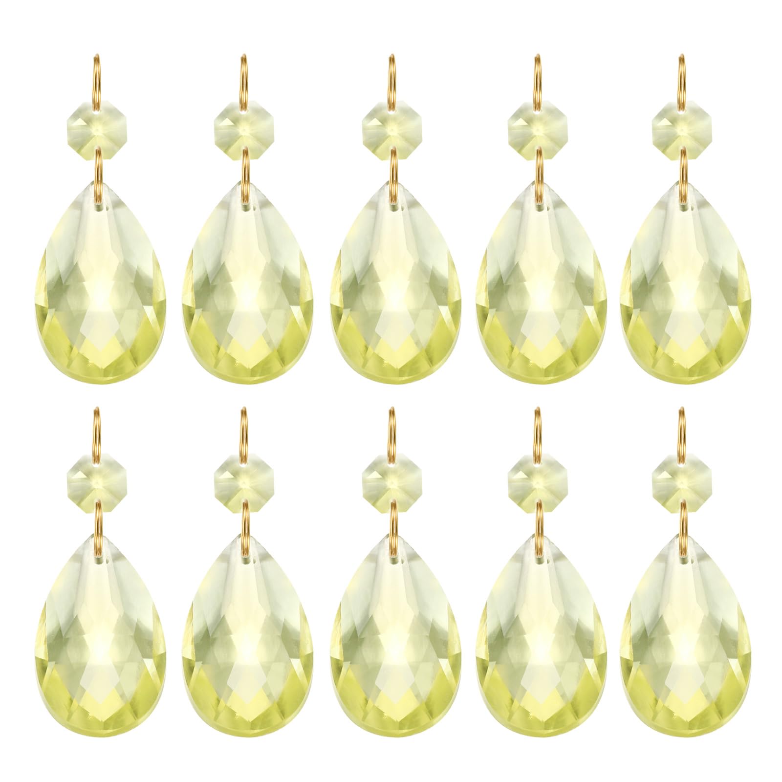 PATIKIL Teardrop Crystal Chandelier Pendants Beads, 10 Pack 60mm Length 38mm Chandelier Prisms Parts Ornaments Hanging Beads for DIY Arts Crafts Decoration, Light Yellow