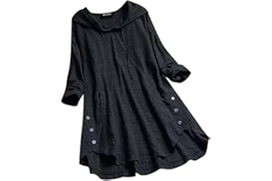 HUTJDHA Women's 2024 Cotton Linen Tshirt Tops Summer Casual Loose Fit Tunic Tees Short Sleeve Plus Size Button Patchwork Blouses