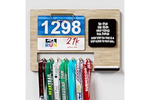 BLAUBECK LuxWood Wooden Medal Hanger Display for Runners and Race Bib & Picture Holder with Chalkboard, Marathon Medal Holder Display | Holds up to 16 Medals