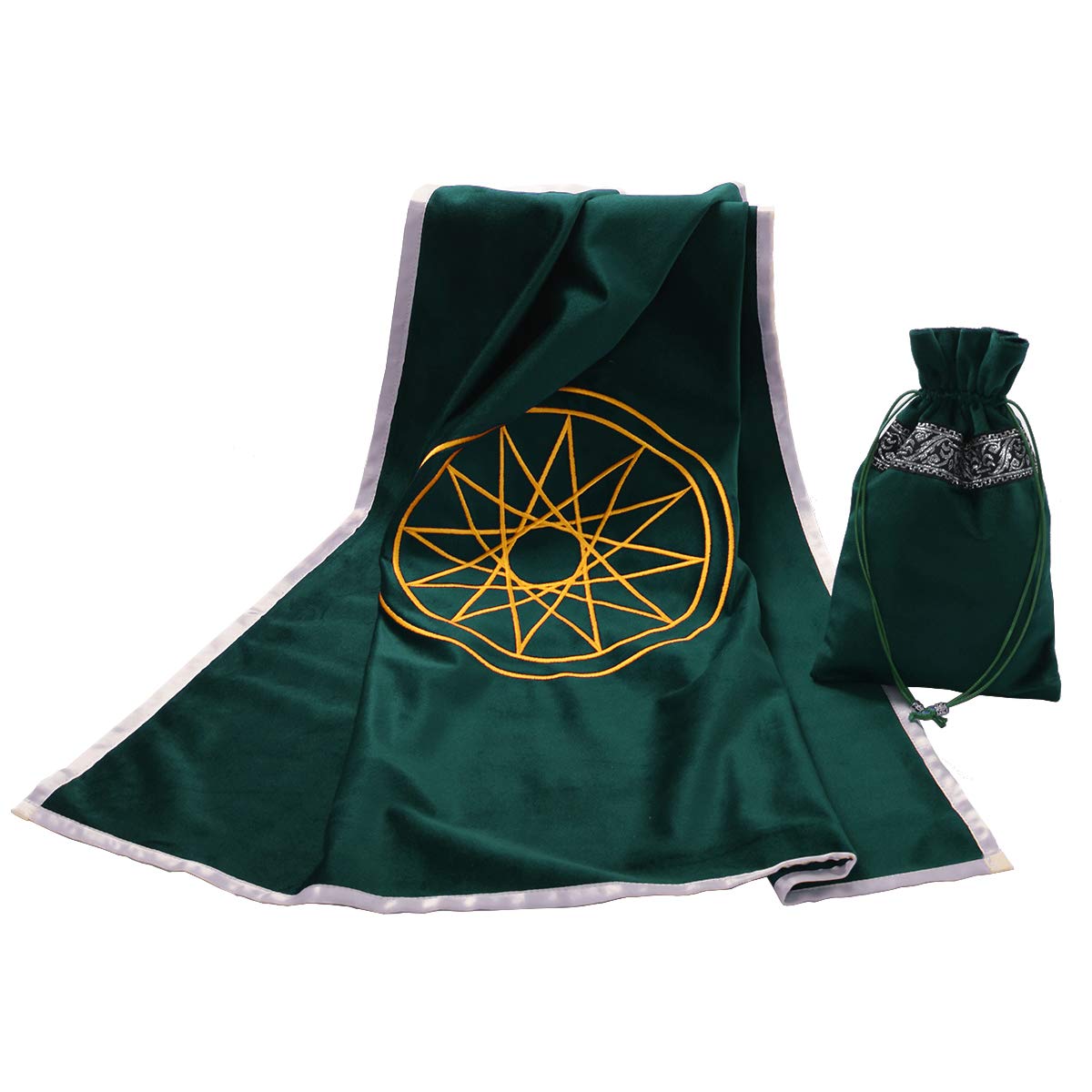 BLESSUME Tarot Tablecloth Altar Divination Cloth with Tarot Pouch (Green)