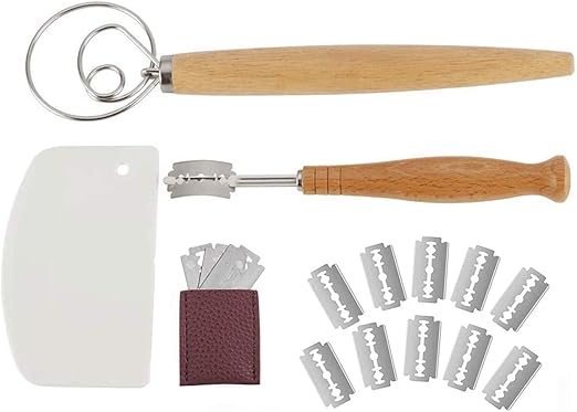 Brot Und Danischer Schneebesen Set 1 Premium Edelstahl Schneebesen 1 Teigschaber 1 Ergonomisches Brotbackwerkzeug Mit 10 Scharfen Klingen Abdeckung Fur Sauerteig Kuchenmixer Pizzakrust Amazon De