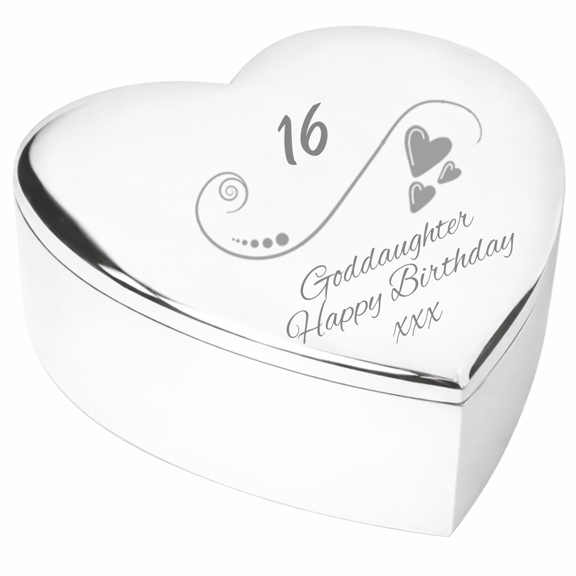 Chris Bag Of Goodies 16 16th Sixteenth Birthday Gift For Goddaughter Engraved Silver Finish Heart Shaped Trinket Box Keepsake Present From Godmother Godfather Godparents