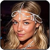 JEAIRTS Silver Rhinestone Head Chain Jewelry Sparkly Bridal Crystal Headpiece for Women