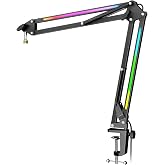 FIFINE AmpliGame BM38 Metal Microphone Boom Arm Stand with RGB for Gaming | Gaming RGB Mic Arm, Desk Mount Clamp, 3/8&rdquo; to 5/8&rdquo; Screw Adapter, for Recording Streaming