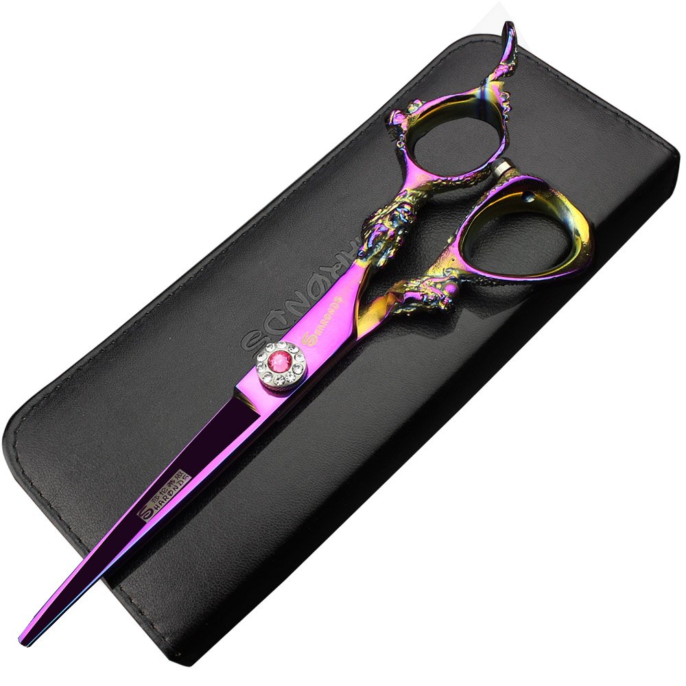 Purple Exquisite Pattern Handle 5.5 inch Professional Hairdressing Scissors Hair Cutting and thinning Hair Salon Hairdresser Tool (Cutting Scissors) — image 1