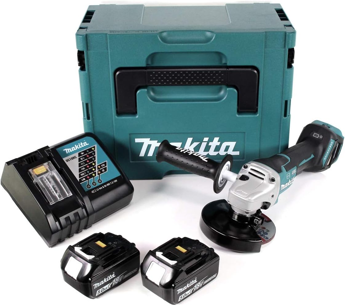 Makita Dga 517 Rtj Meuleuse D Angle Sans Fil 18 V 125 Mm 2 Batteries 5 Ah Chargeur Makpac Amazon Fr Bricolage