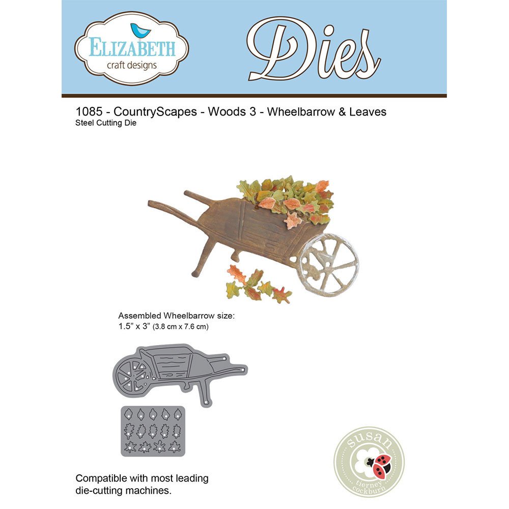 Elizabeth Craft Designs Wheelbarrow and Leaves Die, Metal, Grey, 21.3 x 13.7 x 0.2 cm
