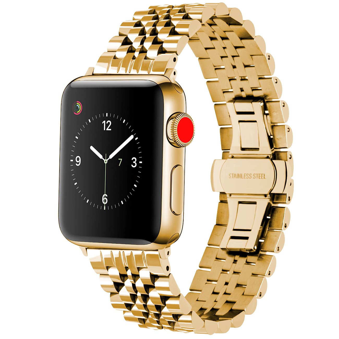Juntan Watch Band Compatible for Apple Watch 38mm 40mm 41mm iWatch Series 7 6 SE 5 4 3 2 1 Sport Stainless Steel Bracelet Women Men Gold