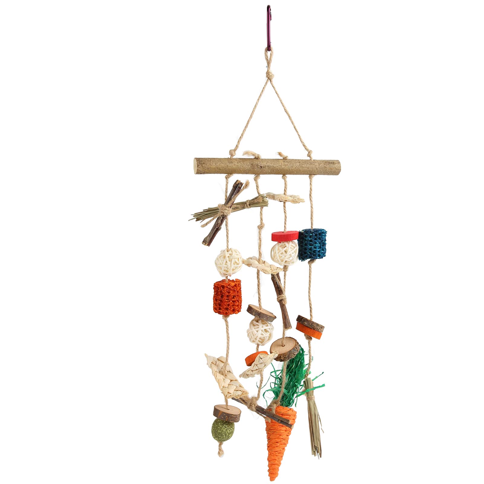 Rabbits Cage Hanging Chew Toys,Hanging Guinea Pig Toys with Chew Treats Rattan Ring and Balls for Guinea Chinchillas Hamsters Rats Teeth Grinding