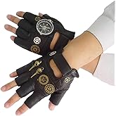 Auroeyfairy Leather Steampunk Gloves Gears Gothic Mens Rocker Punk Accessories Fingerless Mittens Black