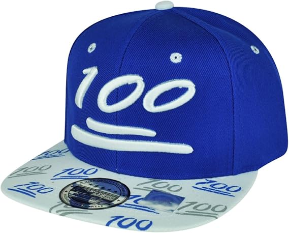 Amazon Co Jp 100 One Hundredスナップバック帽子キャップ絵文字顔文字テキストシンボルブルーホワイトフラットビル 服 ファッション小物