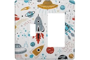 WPSHIJIA Cartoon Space Rocket Boys Universe Planet 2 Gang Single Toggle Rocker Combination Light Switch Cover Unique Decorative Wall Plate Cover Electrical Faceplate Switchplate for Nursery Kidroom