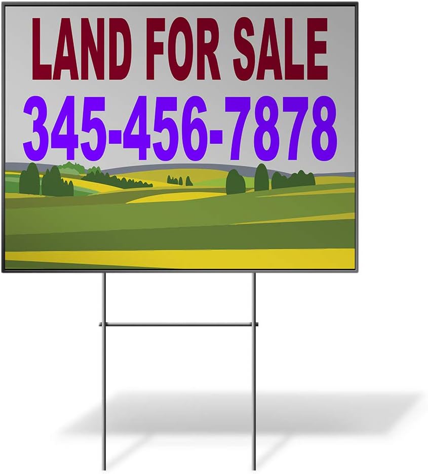 Custom Personalized Yard Sign Land for Sale Phone Number Greenery Red Two Sides Print 24inx18in