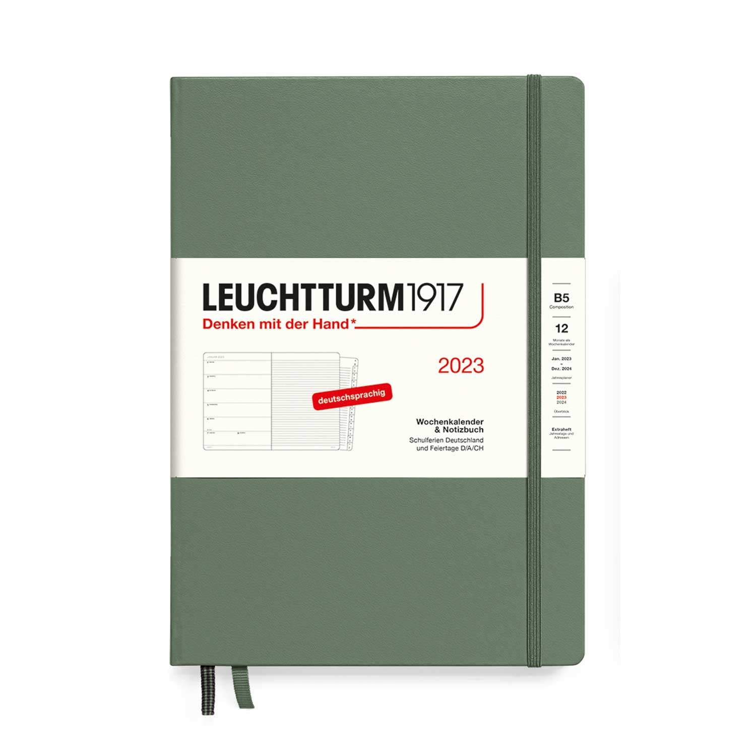 LEUCHTTURM1917 365660 Weekly Calendar & Notebook Composition (B5) 2023, 12 Months, Olive, German โ image 1