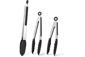 600°F Heat-Resistant Kitchen Tong, Doosu 18/8 Stainless Steel Food Tongs with Non-Scratch Silicone Tips & Scalloped Edges Non