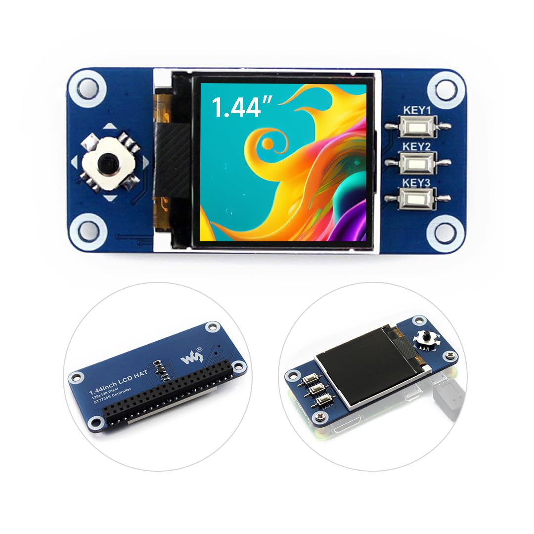 Waveshare 1.44inch LCD Display HAT for Raspberry Pi Zero SPI Interface 128x128 Pixels for Gameboy Mini with Embedded Controller for Handheld RGB 65K Color for Raspberry Pi Series Boards