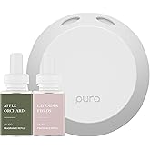 Pura - Smart Home Fragrance Device Starter Set - Pura 4 - Scent Diffuser for Home - Includes Fragrance Aroma Diffuser - Square Box, Apple Orchards and Lavender Fields Scent Refills