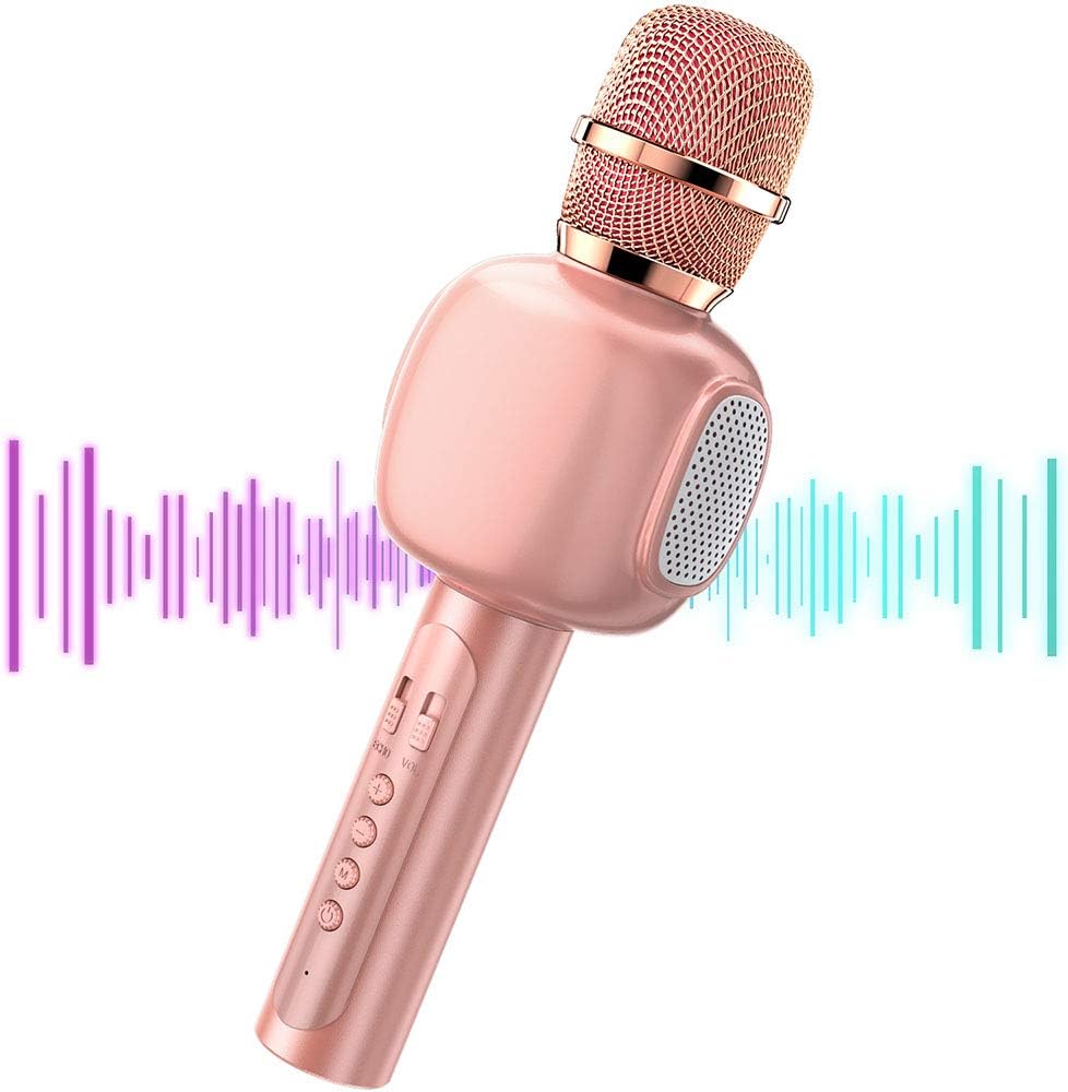 FILITABA Microphone for Kids, Portable Handheld Wireless Bluetooth Karaoke Mic Machine for Home, Party and Birthday, Best Gifts Toys for Kids Girls Age 5 6 7 8 9 (Rose Gold)