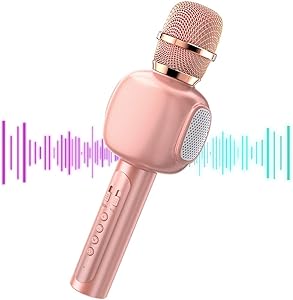 FILITABA Microphone for Kids, Portable Handheld Wireless Bluetooth Karaoke Mic Machine for Home, Party and Birthday, Best Gifts Toys for Kids Girls Age 5 6 7 8 9 (Rose Gold)