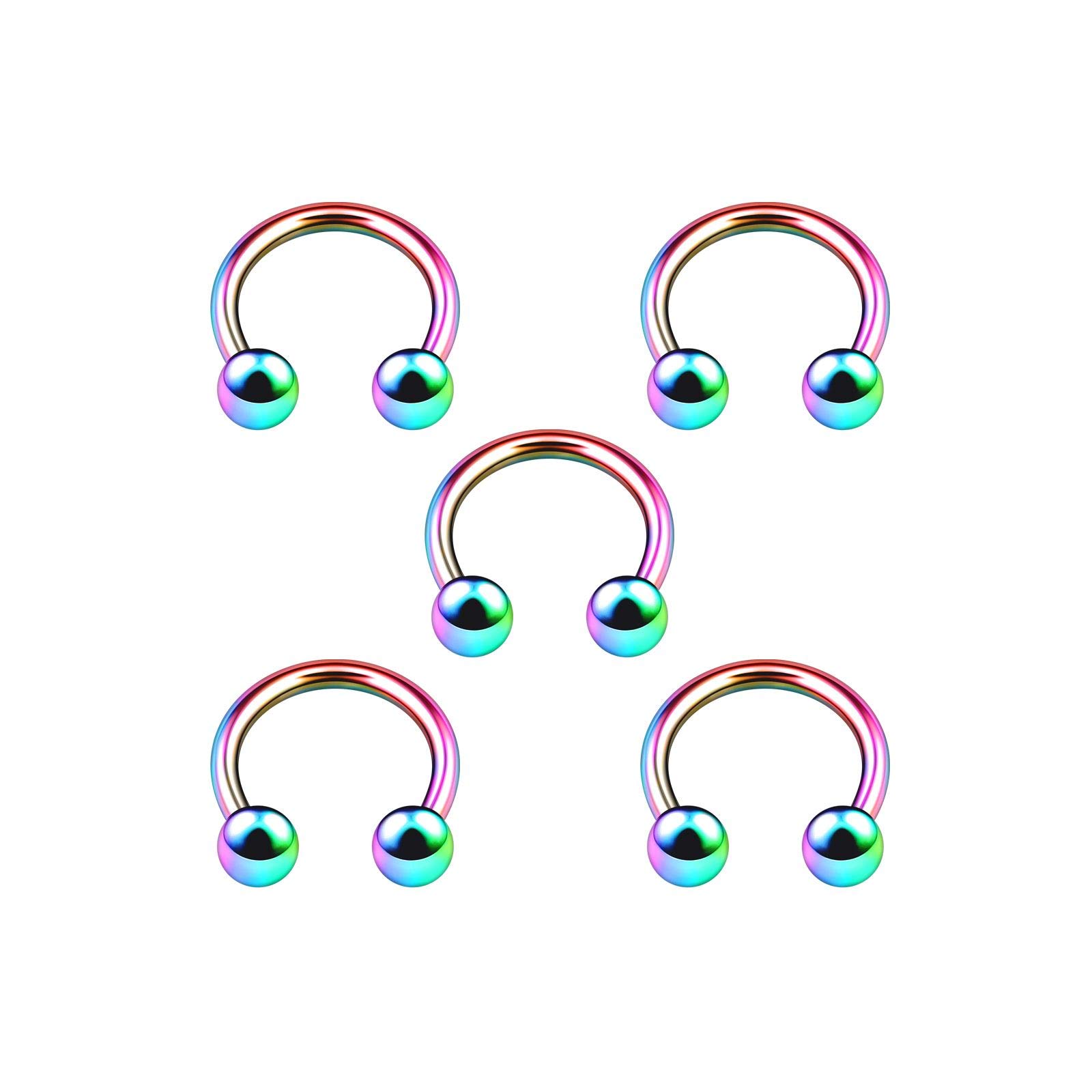5PCS Anodized Rainbow Circular Barbell Horseshoe 16g 1/4 6mm 3mm Ball Rook Helix Nose Earrings Tragus Piercing Jewellery 4969