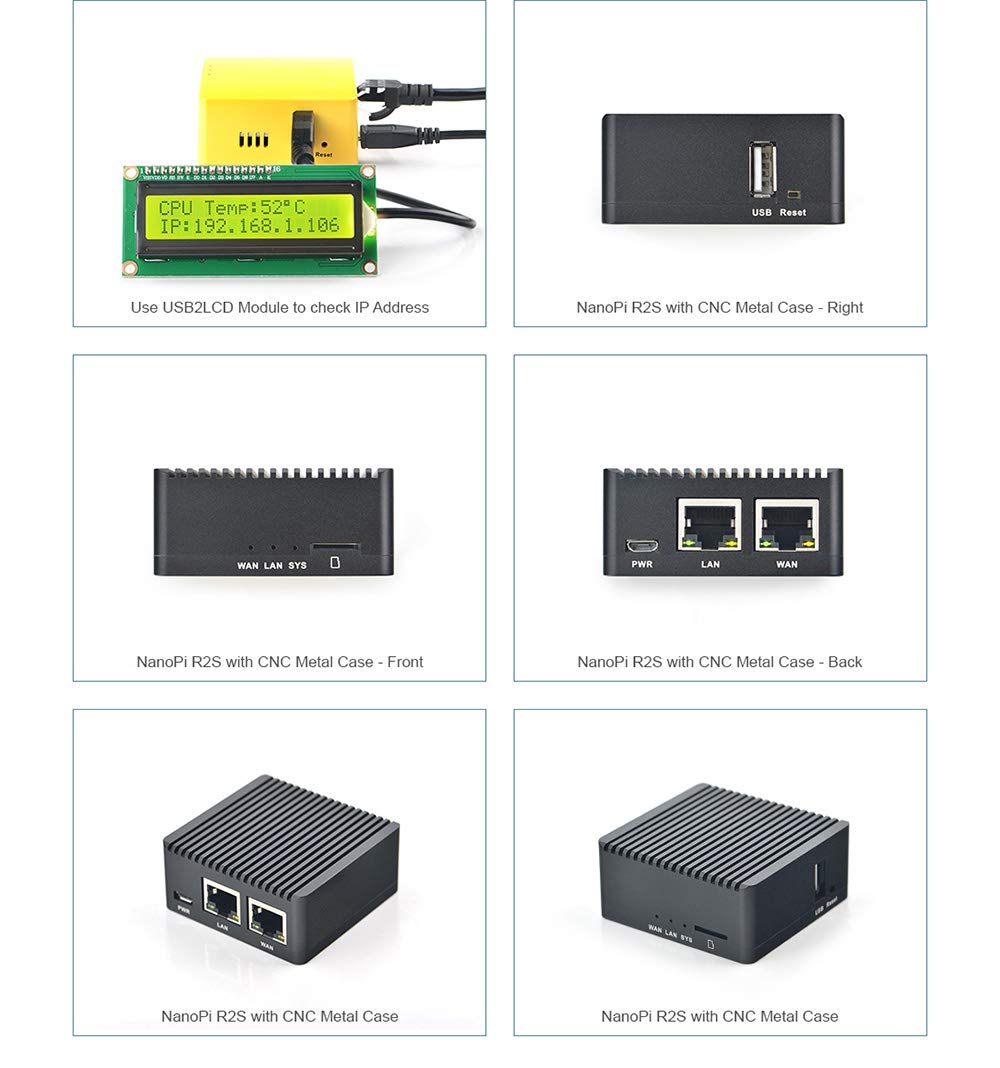 NanoPi R2S Open Source Mini Router with Dual-Gbps Ethernet Ports 1GB DDR4 Based in RK3328 Soc for IOT NAS Smart Home Gateway, Bundle with CNC Metal Case