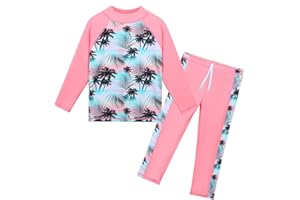 TFJH E Girls Long Sleeve Swimsuit Two Piece Swimwear 3-12 Years UPF 50+ Sunsuits