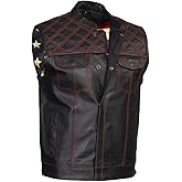 Milwaukee Leather LKM3782 Men's Classic Black Premium Leather Motorcycle Vest with USA Flag Liner