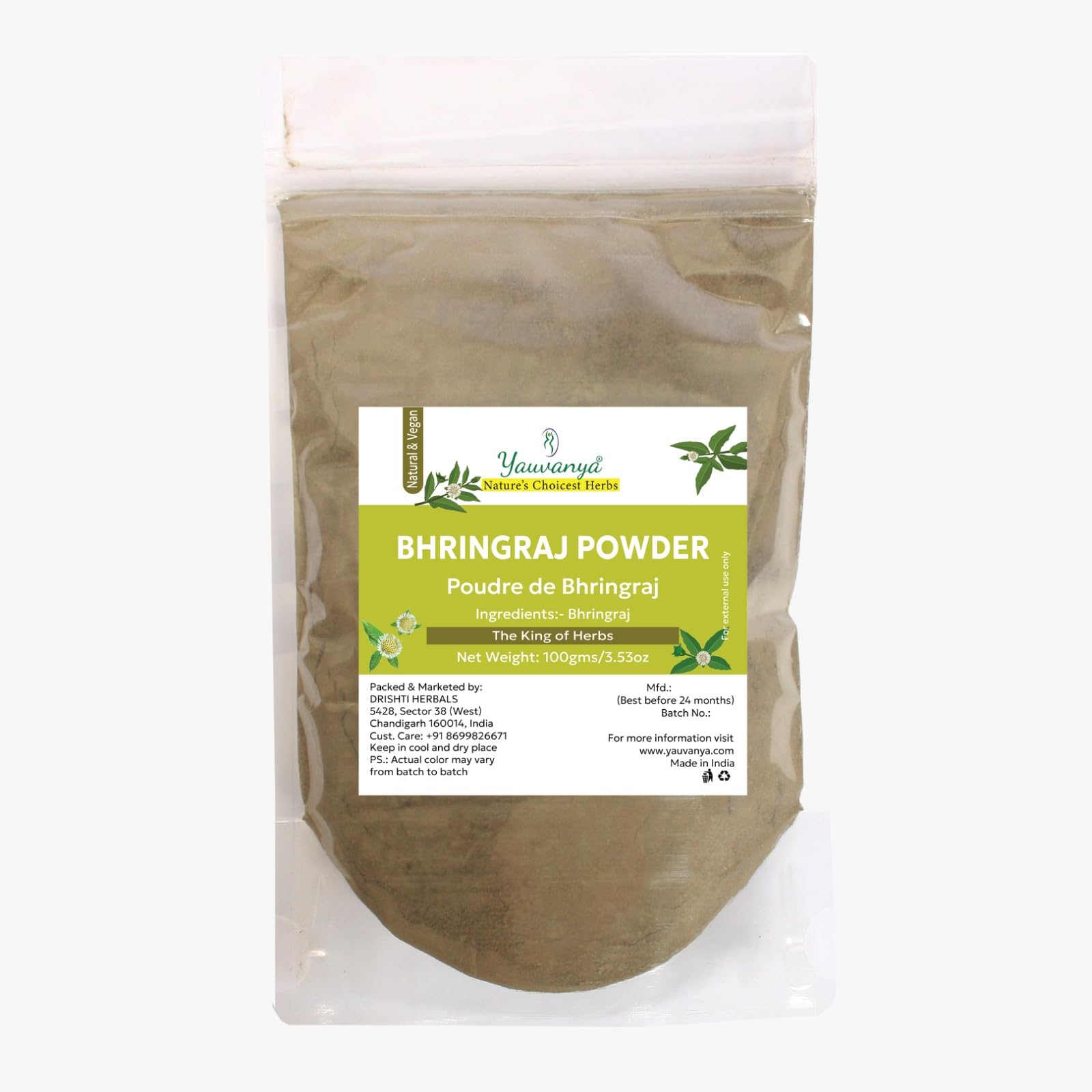 Yauvanya Pure Bhringraj (Eclipta Alba/False Daisy) Powder - 100gms