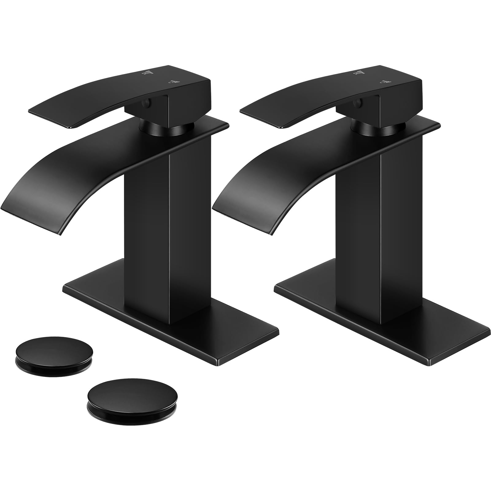 KZH Waterfall Bathroom Faucet, Black Modern Single Handle Bathroom ...