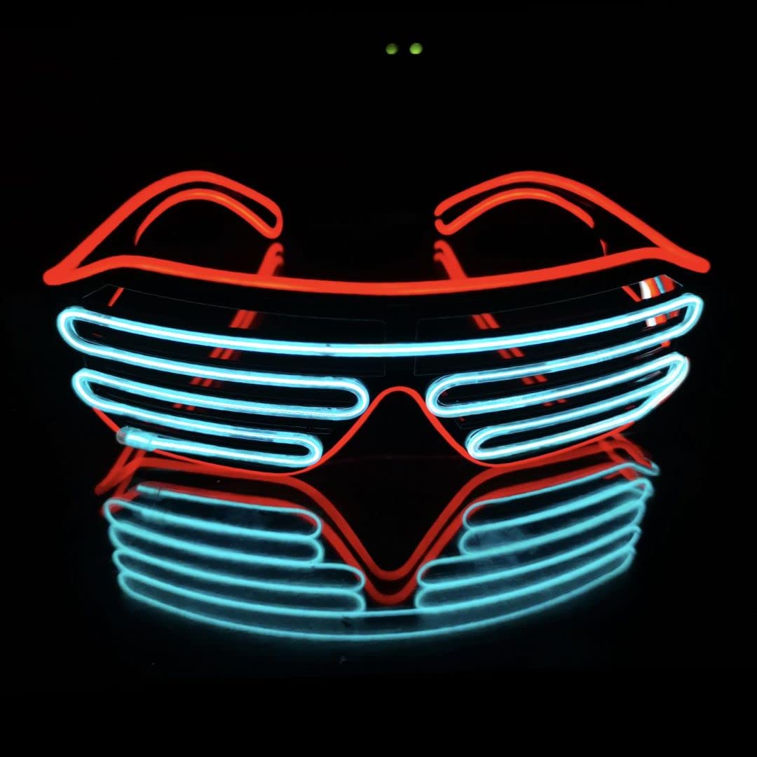 SOUTHSKY LED Glasses Shutter Frames Type EL Wire Glow Light Up 2 Colors 4 Modes For for Halloween Costume Cosplay Party (Red+White)