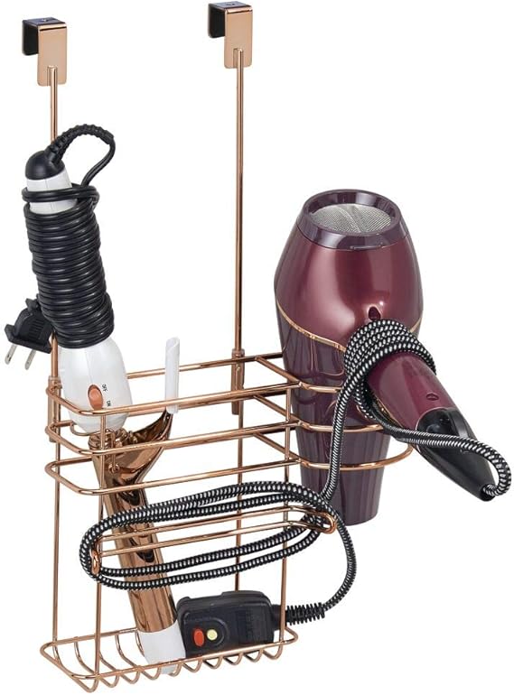 mDesign Soporte para secador de pelo sin taladro – Organizador de baño