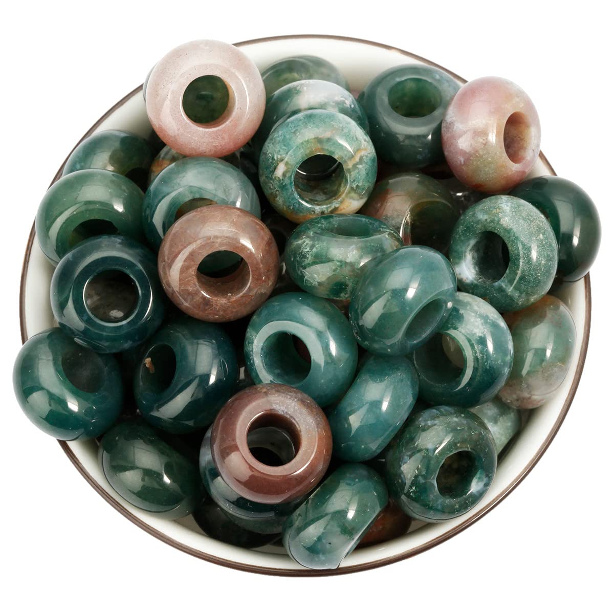 Nupuyai Indian Agate Large Hole Stone Rondelle Loose Charms fits Bracelet, European Crystal Stone Beads for Jewellery Making Set of 30