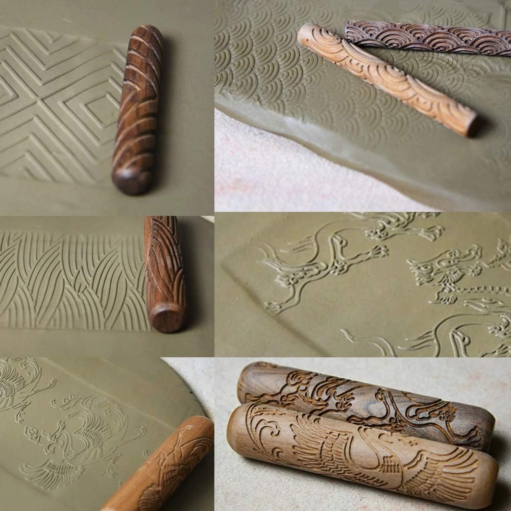 Ibnotuiy Set of 10 Wooden Handle Pottery Tools Clay Modeling Pattern Rollers Kit