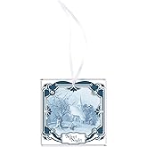 Elanze Designs Silent Night Vintage Church in Snow Square Blue and White 3.5 x 3.5 Glass Sparkling Christmas Ornament - Festive Holiday Tree Decoration