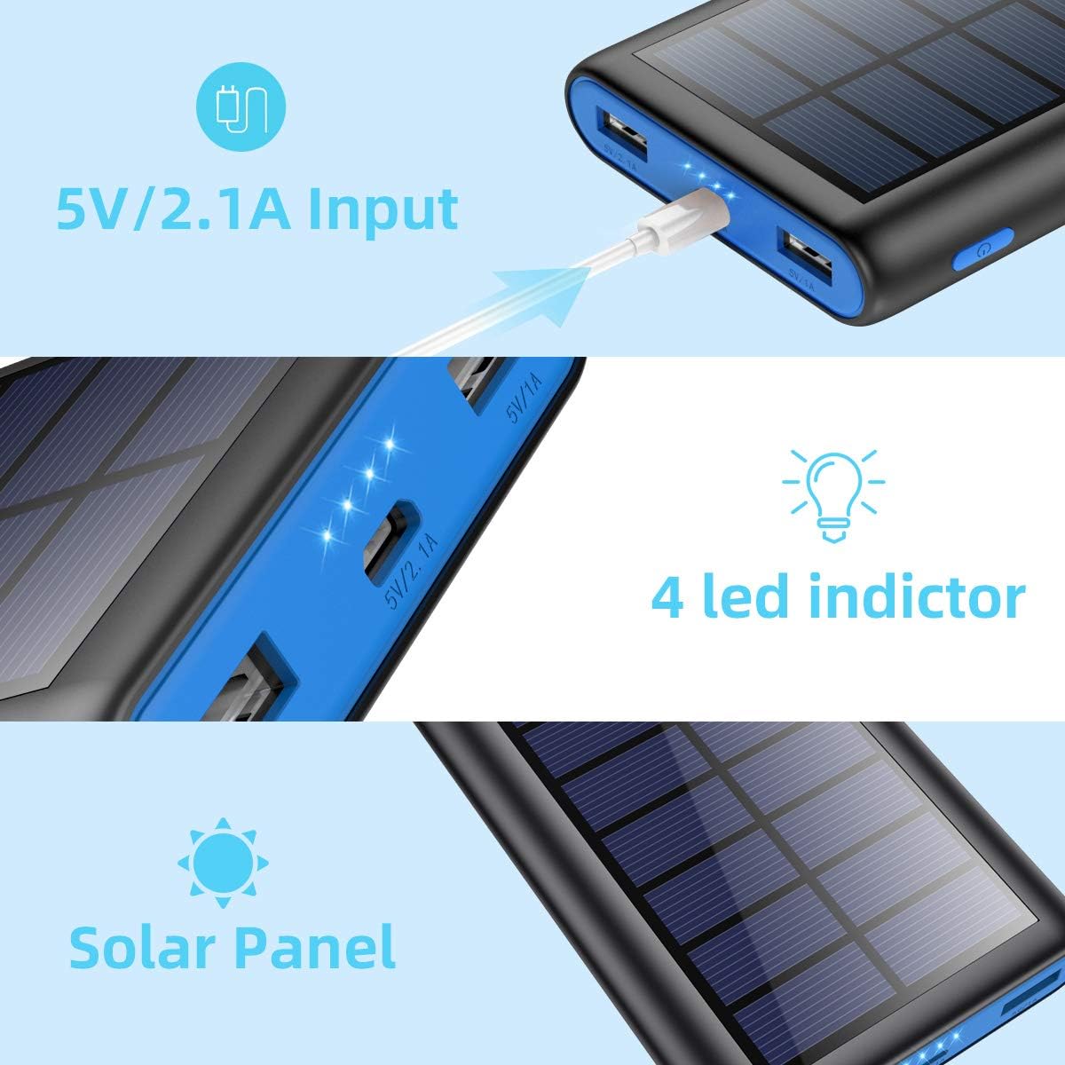 Solar Portable Charger 26800mAh, 【2020 Phone Charger】 Power Bank External Backup Battery Pack with 2 Outputs Huge Capacity Backup Battery Compatible Smartphone,Tablet and More