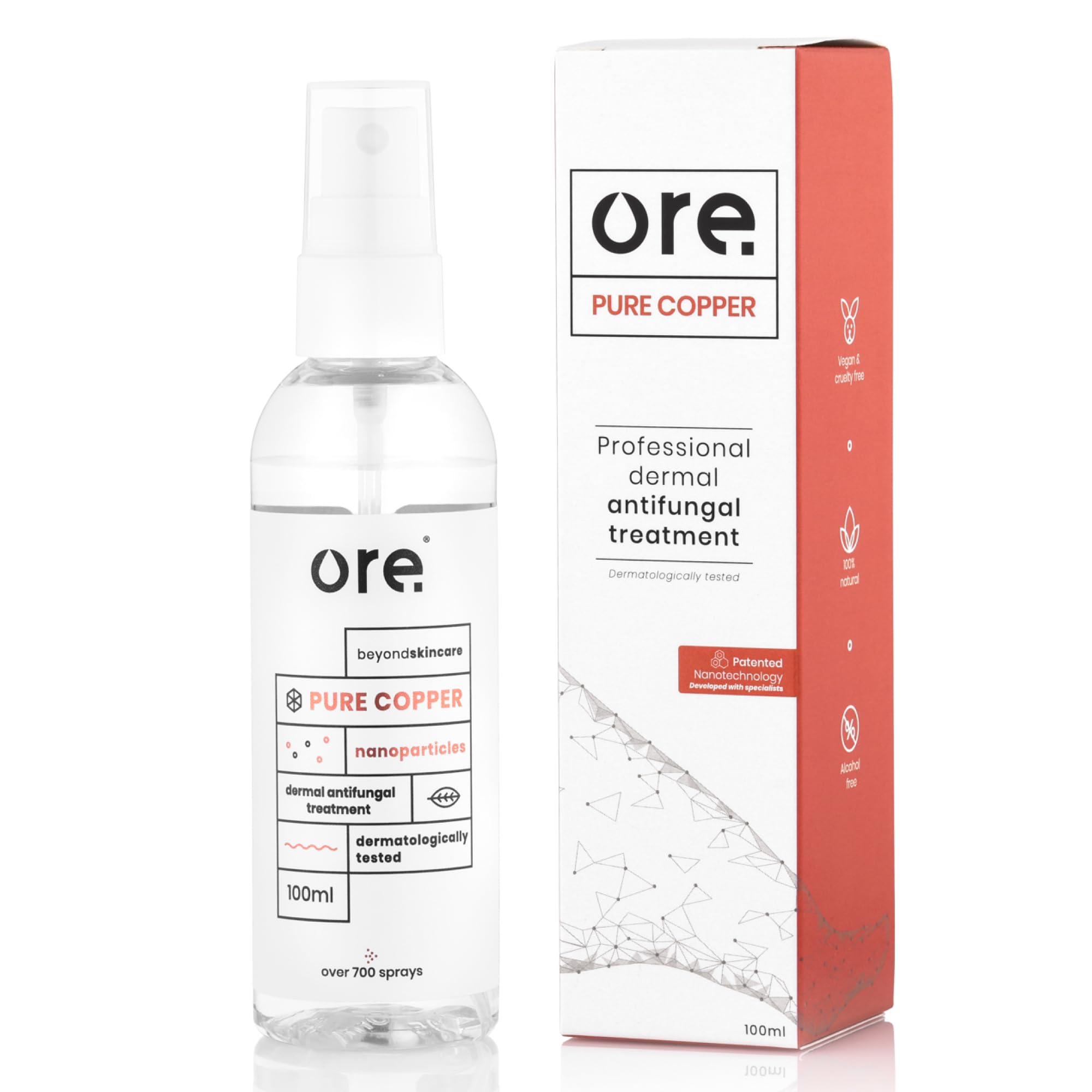 Ore® Copper Professional Dermal Anti-fungal Treatment Spray, 100% Natural For Athletes Foot, Ringworm, Jock Itch, Smelly Feet & Nail Fungus (Recommended by Podiatrists)