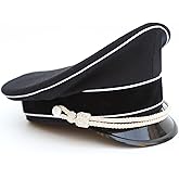 ACTJ.M WWII WW2 German Officer Hat Crusher Cap with Silver Chin Cord Wool