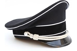 ACTJ.M WWII WW2 German Officer Hat Crusher Cap with Silver Chin Cord Wool