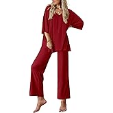 Ekouaer Lounge Sets for Women Pajamas Set Short Sleeve Tops and Long Pants Soft 2 Piece Outfits with Pockets S-XXL