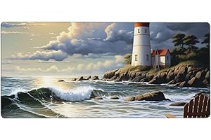 Sea Lighthouse Sandbeach Desk Mat Protector 35.5" x 16", XXL Extra Large Gaming Mouse Pad, Extended Computer Keyboard Mouse M