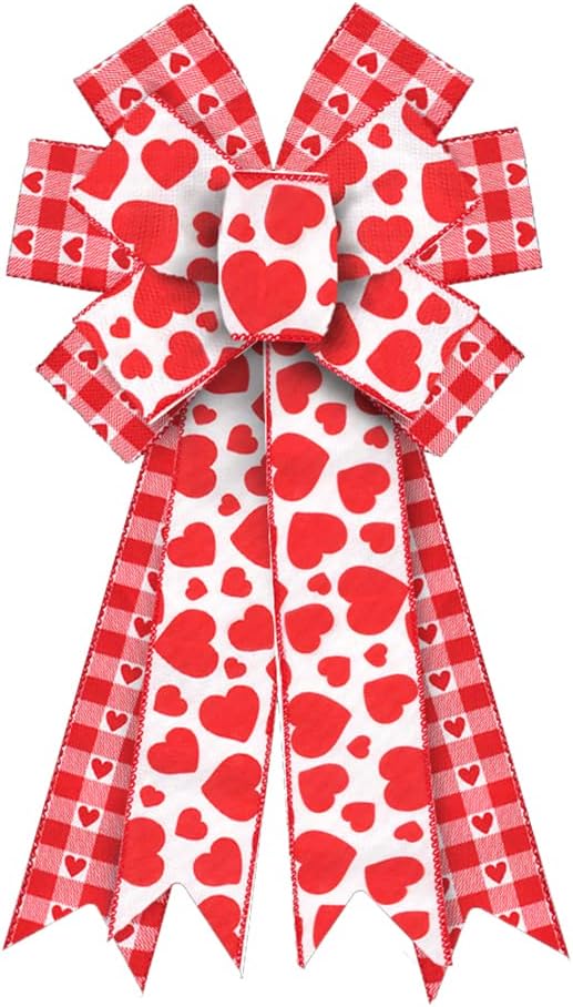 Bows & Ribbons - Valentine's Day Wreath Bows Valentines Bows Red Heart Plaid Burlap Bows for Wreaths, Valentines Day Ribbon Bows Tree Topper Bows for Home Indoor Outdoor Decoration Wreath Ornament Supplies