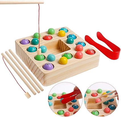Amazon Com Montessori Toys For Kids Wooden Fishing Game Fine Motor Skill Learning Magnet Fishing Pole Clamp Chopsticks 10 Fishes Beads Preschool Math Education Gift For Toddlers Child Age 3 4 5