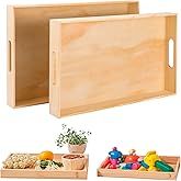 Wooden Serving Trays with Handle - 2 Pieces Unfinished Wood Nested Breakfast Food Serving Trays for Craft Kids Montessori Snacks Home Decor Kitchen Party Dinner