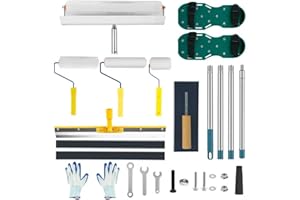GLEMGOPO Complete Self Leveling Cement Tool Kit, Professional Epoxy Floor Kit Tools with Spiked Roller with Splash Guard, Spike Shoes, Paint Roller, Trowel, Scraper & Extension Pole