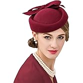 F FADVES British Style Pillbox Hat Retro Wool Fascinator Wedding Derby Church Party Hats