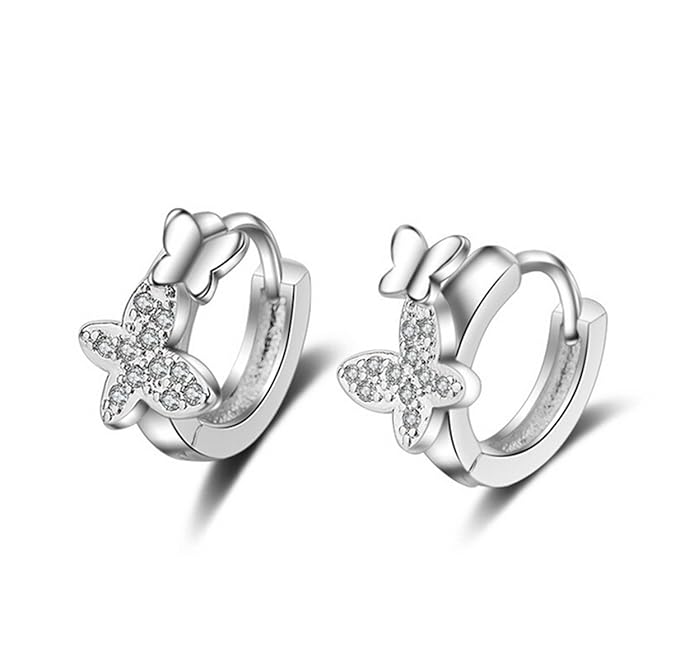 Shawa Ohrringe Damen Creolen 925 Sterling Silber Klein Zirkonia Kinderohrringe Schmetterling Temperament Elegant Stil