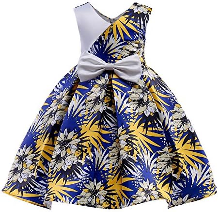 OURDREAM Flowers Girls Dresses Kids Christmas Day Toddler Floral Print Summer Party Dress Size 2T(Yellow,100)